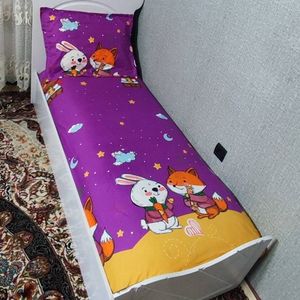 قیمت روتختی یک نفره بچه گانه خرگوش و روباه روتختی یکنفره کشدار پسرانه و دخترانه بنفش زرد خرگوش هویج