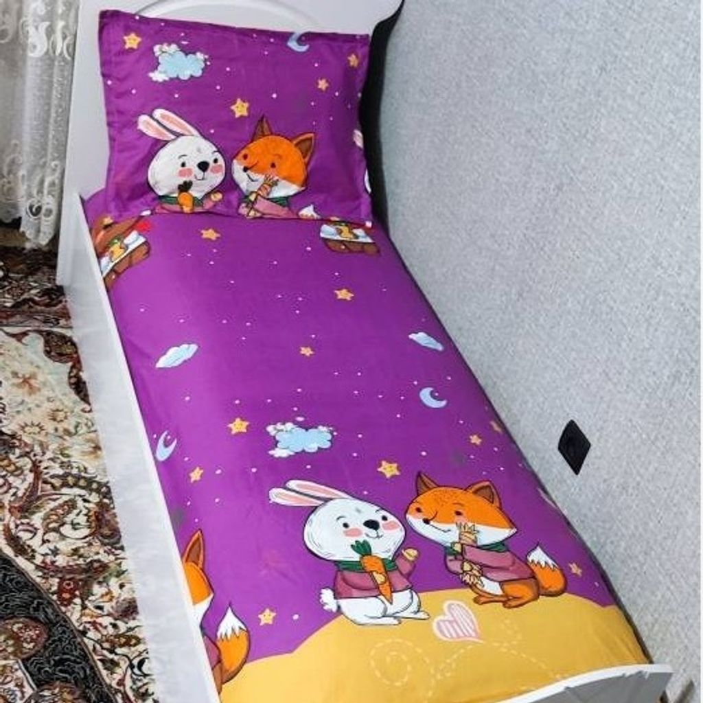 قیمت روتختی یک نفره بچه گانه خرگوش و روباه روتختی یکنفره کشدار پسرانه و دخترانه بنفش زرد خرگوش هویج