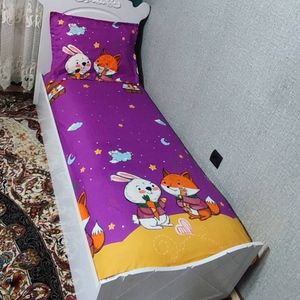خرید آنلاین روتختی یک نفره بچه گانه خرگوش و روباه روتختی یکنفره کشدار پسرانه و دخترانه بنفش زرد خرگوش هویج