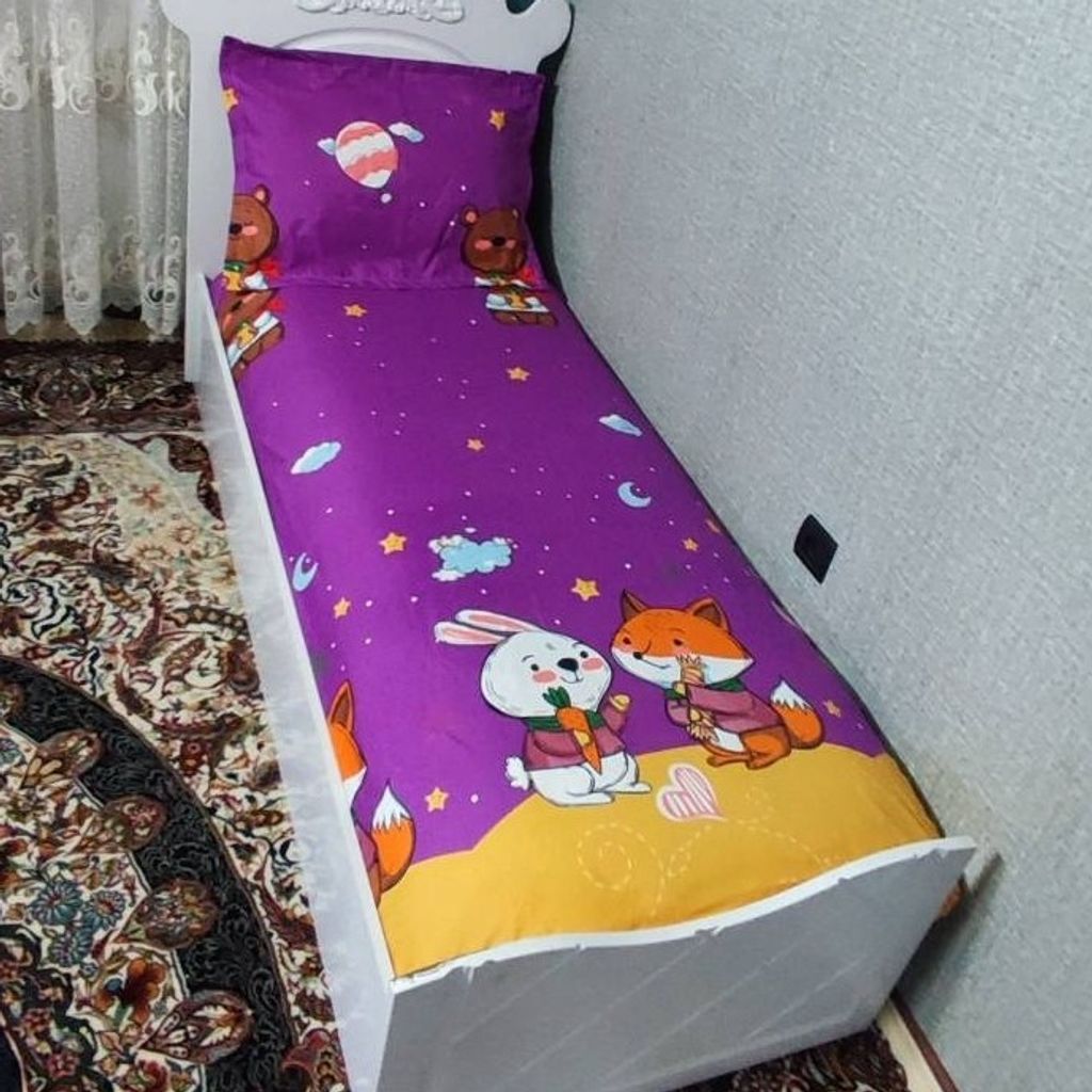 خرید انلاین روتختی یک نفره بچه گانه خرگوش و روباه روتختی یکنفره کشدار پسرانه و دخترانه بنفش زرد خرگوش هویج