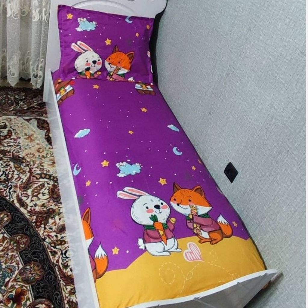 مشخصات روتختی یک نفره بچه گانه خرگوش و روباه روتختی یکنفره کشدار پسرانه و دخترانه بنفش زرد خرگوش هویج