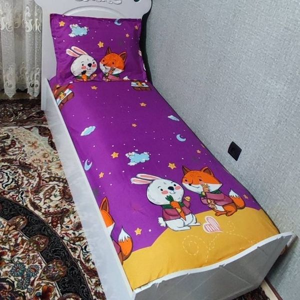 روتختی یک نفره بچه گانه خرگوش و روباه روتختی یکنفره کشدار پسرانه و دخترانه بنفش زرد خرگوش هویج