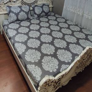 خرید آنلاین روتختی دونفره زمینه طوسی گل کرمی گل شیری