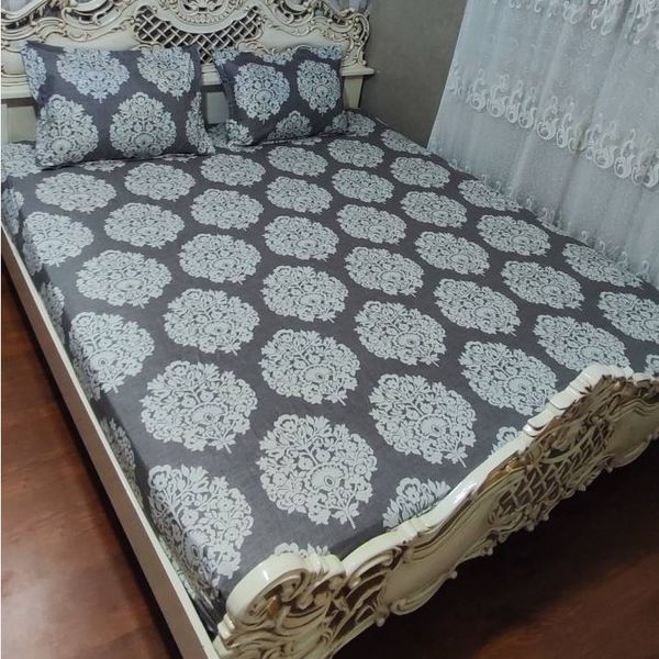 روتختی دونفره زمینه طوسی گل کرمی گل شیری