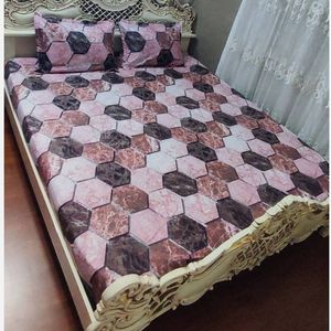 قیمت ارزان روتختی دونفره طرح سنگی چند ضلعی قهوه ای صورتی گلبهی