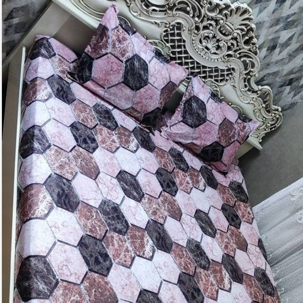 خرید اینترنتی روتختی دونفره طرح سنگی چند ضلعی قهوه ای صورتی گلبهی