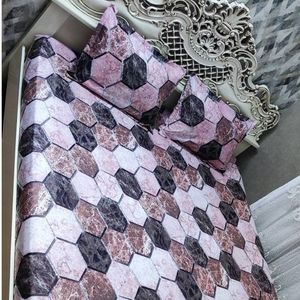 خرید اینترنتی روتختی دونفره طرح سنگی چند ضلعی قهوه ای صورتی گلبهی