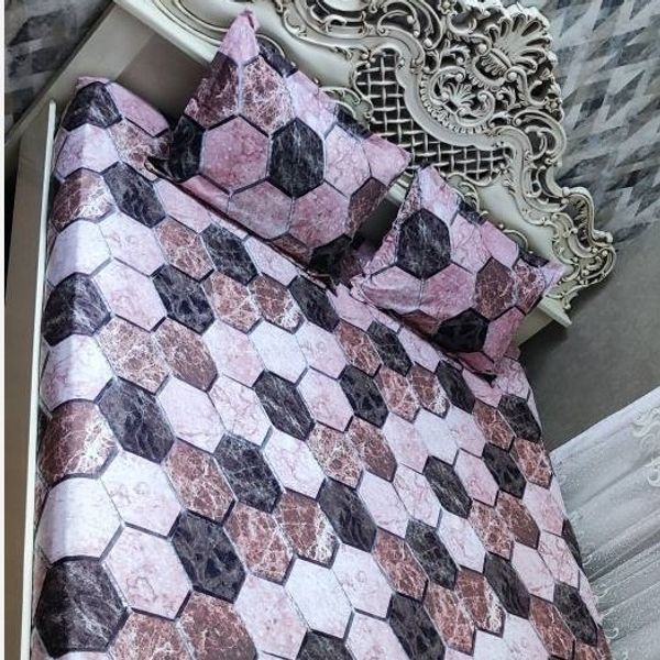 روتختی دونفره طرح سنگی چند ضلعی قهوه ای صورتی گلبهی