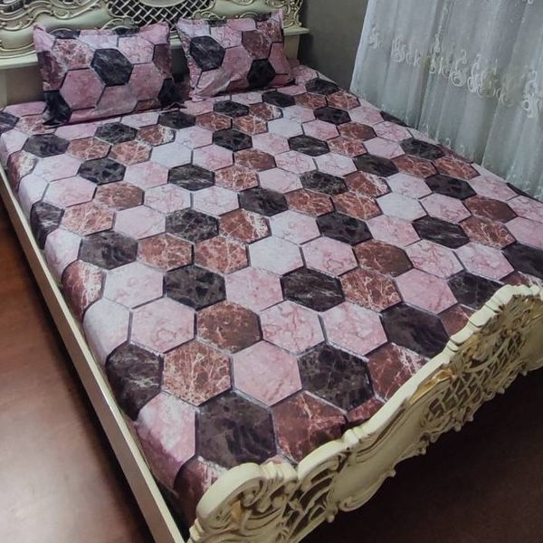 روتختی دونفره طرح سنگی چند ضلعی قهوه ای صورتی گلبهی