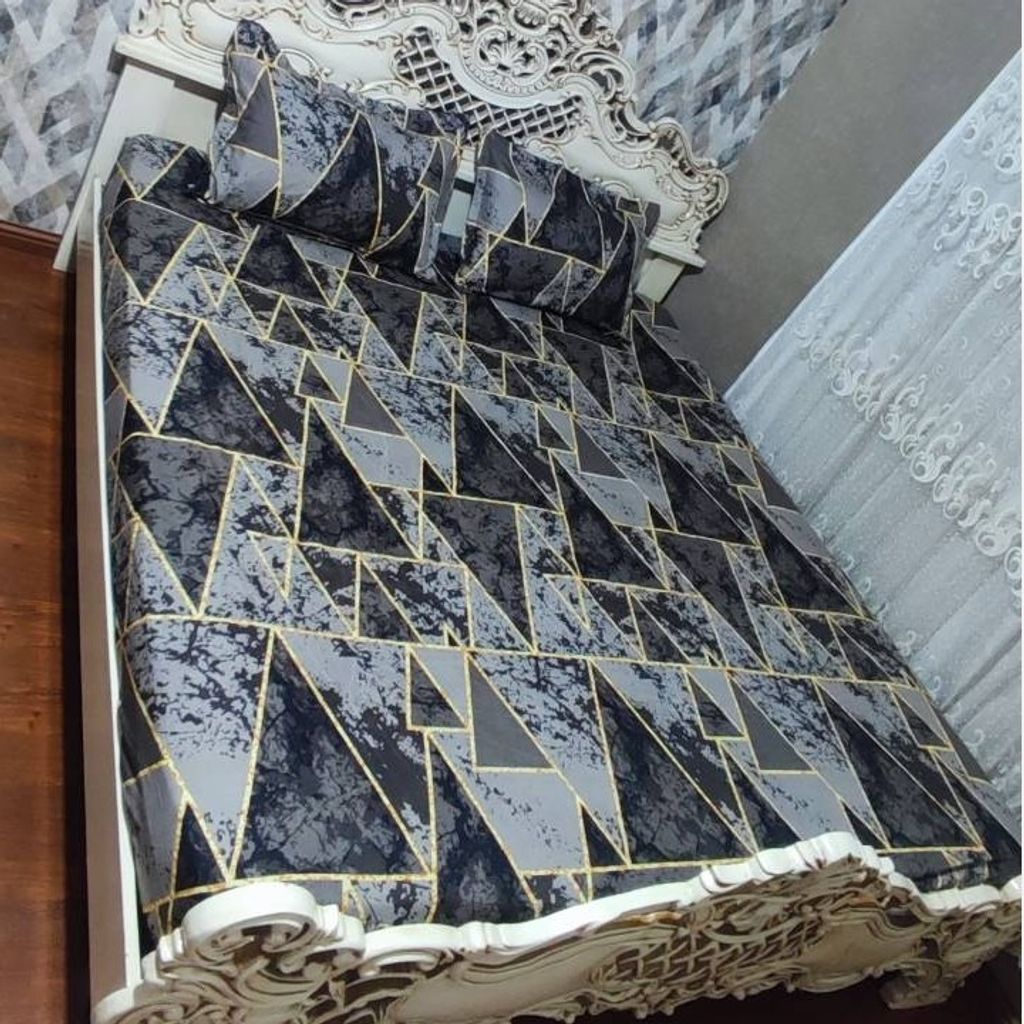 مشخصات روتختی طوسی  قهوه ای دونفره روکش تشک خط طلایی زرد