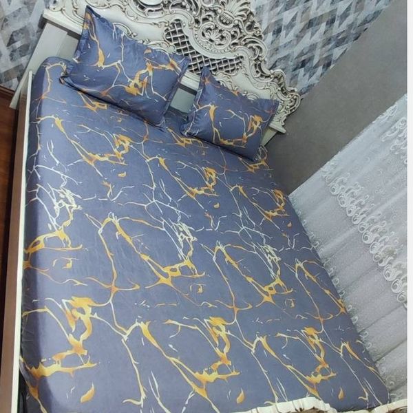 روتختی دونفره زمینه طوسی رگ طلایی روکش تشک طوسی