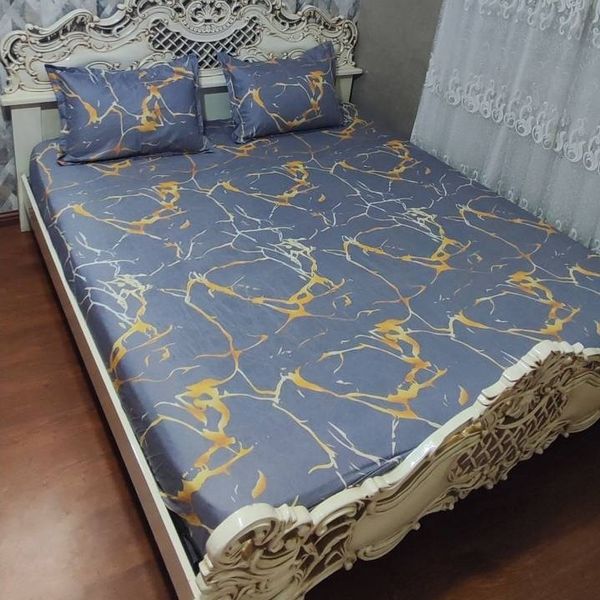 روتختی دونفره زمینه طوسی رگ طلایی روکش تشک طوسی