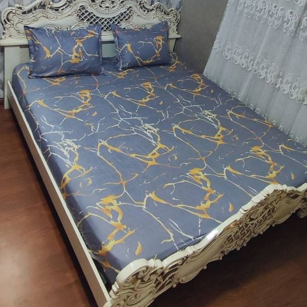 روتختی دونفره زمینه طوسی رگ طلایی روکش تشک طوسی