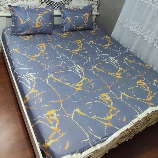 روتختی دونفره زمینه طوسی رگ طلایی روکش تشک طوسی