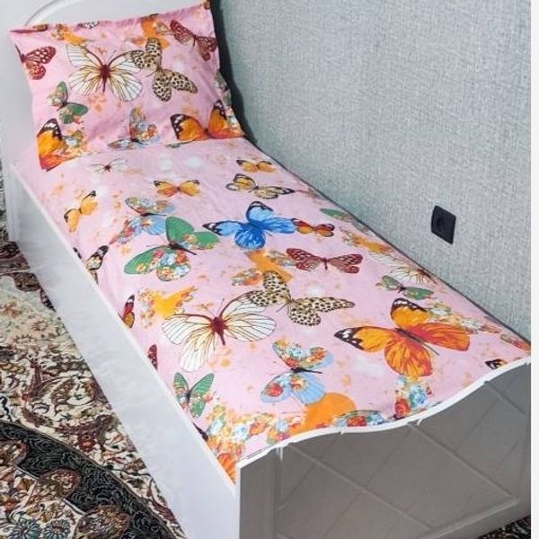 روتختی یکنفره زمینه صورتی پروانه روکش تشک پروانه روبالش پروانه