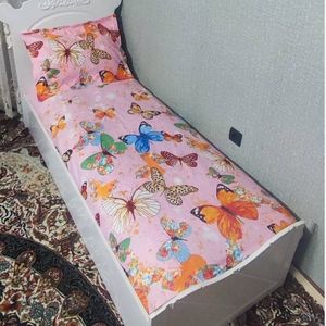 خرید انلاین روتختی یکنفره زمینه صورتی پروانه روکش تشک پروانه روبالش پروانه