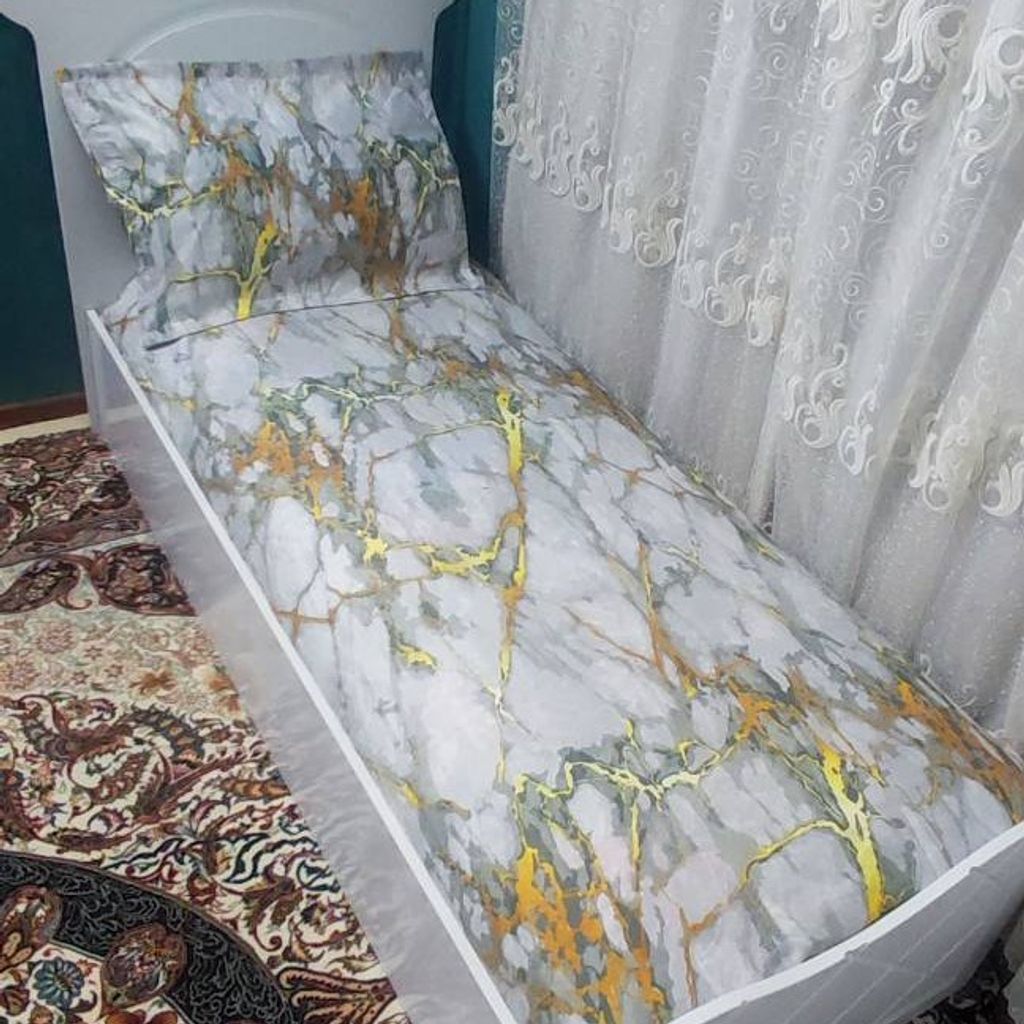 خرید اینترنتی روتختی یک نفره ماربل سفید طوسی رگ طلایی نوجوان