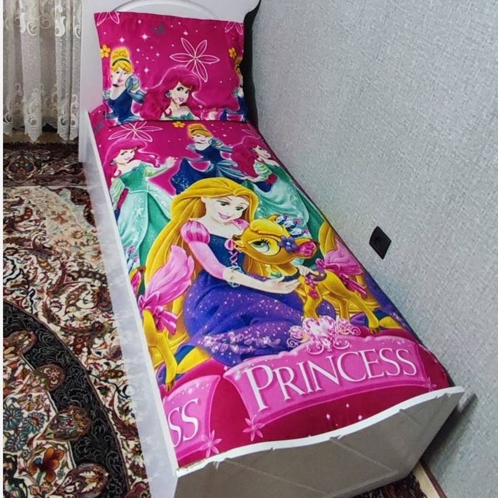 قیمت ارزان کاور کش دار  تشک تخت دخترانه یک نفره طرح سیندرلا روتختی دخترانه پرنسس سیندرلا صورتی