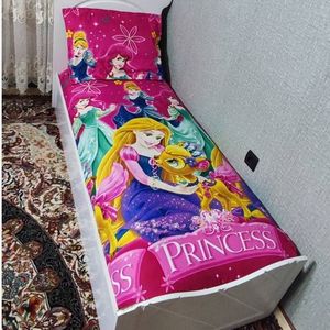 قیمت ارزان کاور کش دار  تشک تخت دخترانه یک نفره طرح سیندرلا روتختی دخترانه پرنسس سیندرلا صورتی