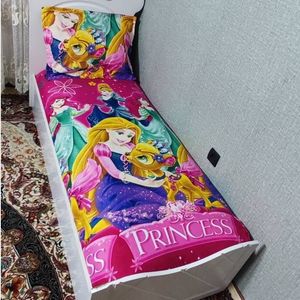 خرید انلاین کاور کش دار  تشک تخت دخترانه یک نفره طرح سیندرلا روتختی دخترانه پرنسس سیندرلا صورتی