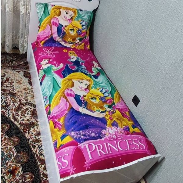 کاور کش دار  تشک تخت دخترانه یک نفره طرح سیندرلا روتختی دخترانه پرنسس سیندرلا صورتی