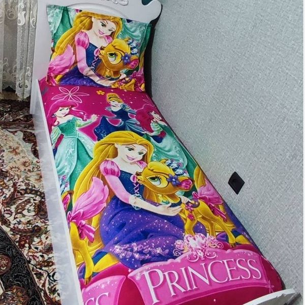 کاور کش دار  تشک تخت دخترانه یک نفره طرح سیندرلا روتختی دخترانه پرنسس سیندرلا صورتی