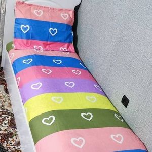 روکش تشک تخت یکنفره همراه یک عدد روبالش  وتختی مداد رنگی روکش تشک صورتی سبز سوسنی ابی گلبهی زرد