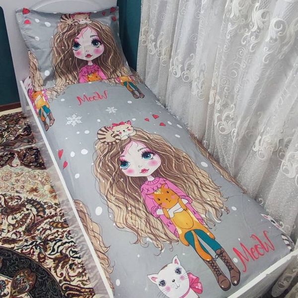 روتختی یک نفره دخترانه طوسی عروسکی مو فر فری توسی