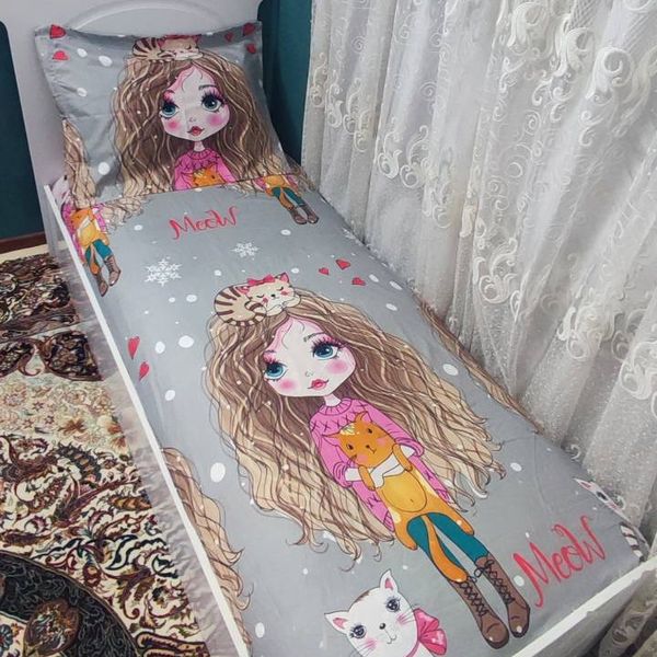 روتختی یک نفره دخترانه طوسی عروسکی مو فر فری توسی