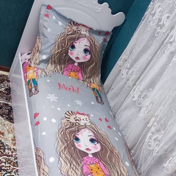 روتختی یک نفره دخترانه طوسی عروسکی مو فر فری توسی