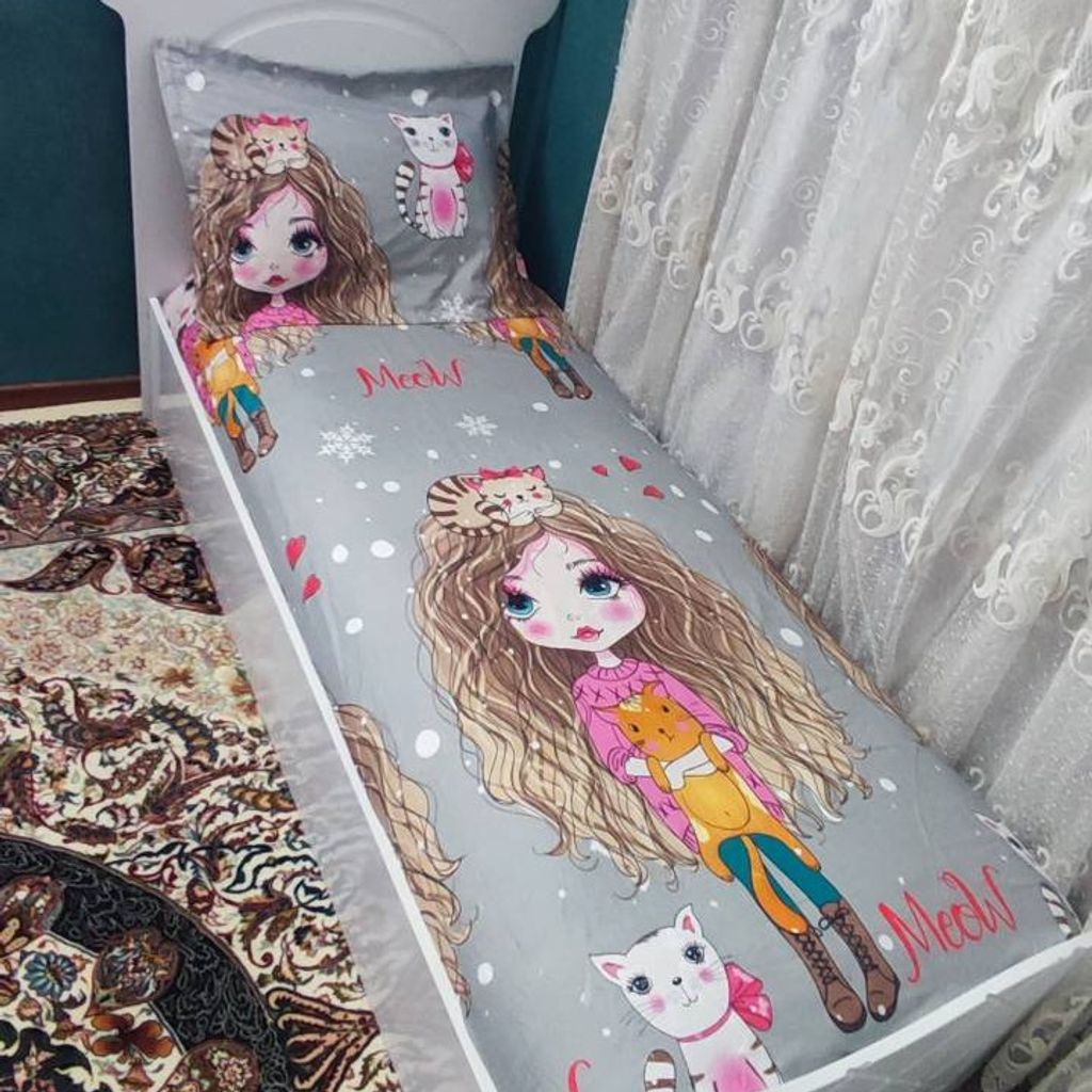 فروش اینترنتی روتختی یک نفره دخترانه طوسی عروسکی مو فر فری توسی