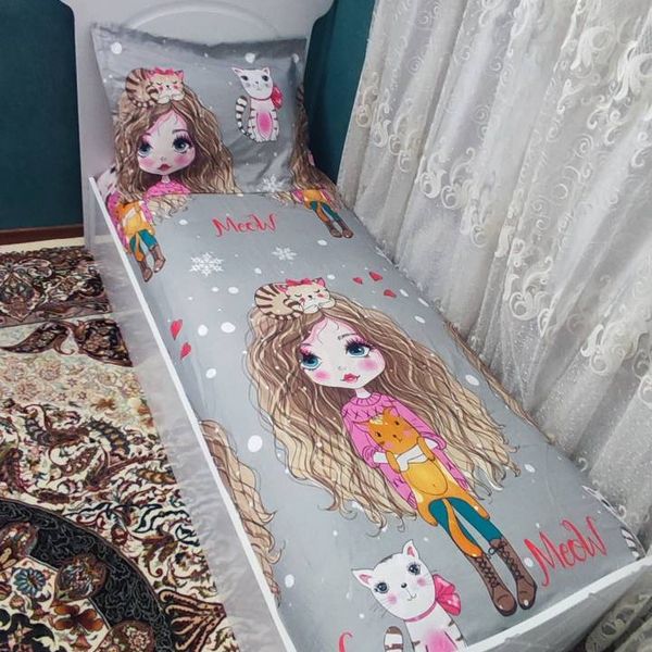 روتختی یک نفره دخترانه طوسی عروسکی مو فر فری توسی