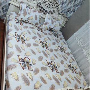 قیمت ارزان روتختی دور کش دونفره نفره کرم سفید روتختی دونفره نسکافه ای برگ