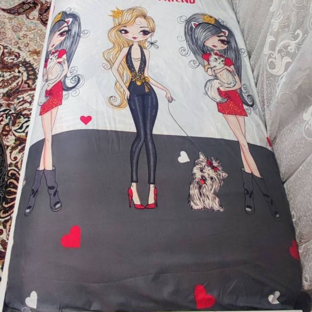 خرید اینترنتی روتختی کشدار دخترانه سفید زغال سنگی عروسک دار دِ بست 