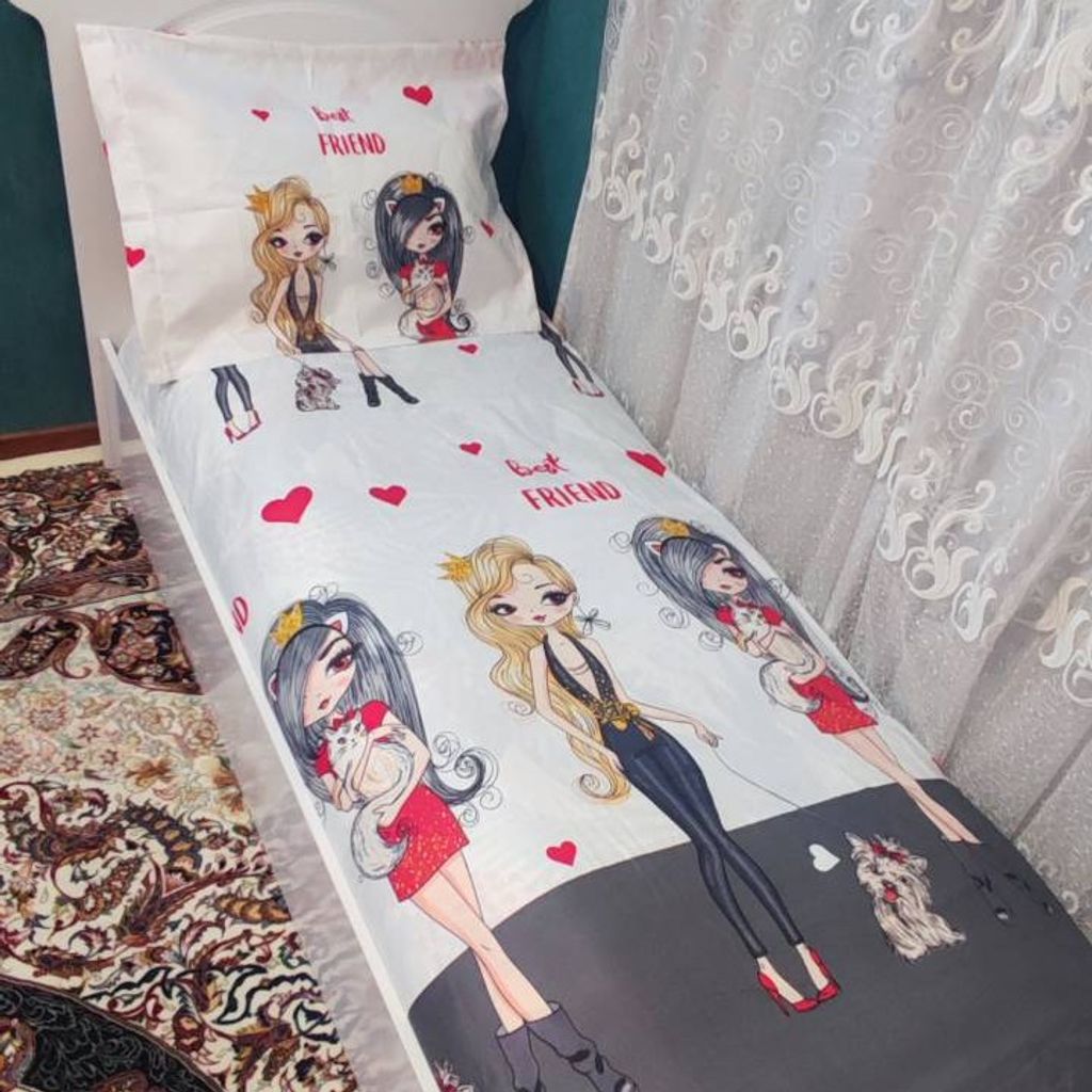 قیمت ارزان روتختی کشدار دخترانه سفید زغال سنگی عروسک دار دِ بست 