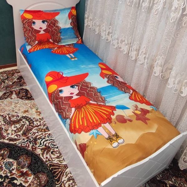 ملحفه کشدار تخت تک نفره و یک عدد روبالش  دخترانه مو فری