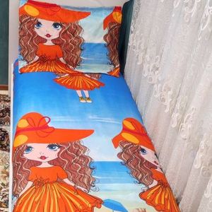 مشخصات ملحفه کشدار تخت تک نفره و یک عدد روبالش  دخترانه مو فری