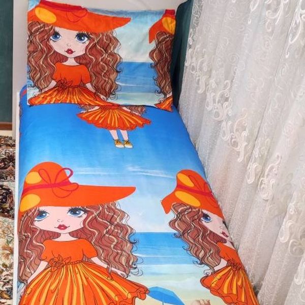 ملحفه کشدار تخت تک نفره و یک عدد روبالش  دخترانه مو فری