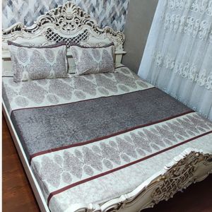 خرید اینترنتی ملحفه دورکشدار تخت دونفره زمینه کرم گل قهوه ای