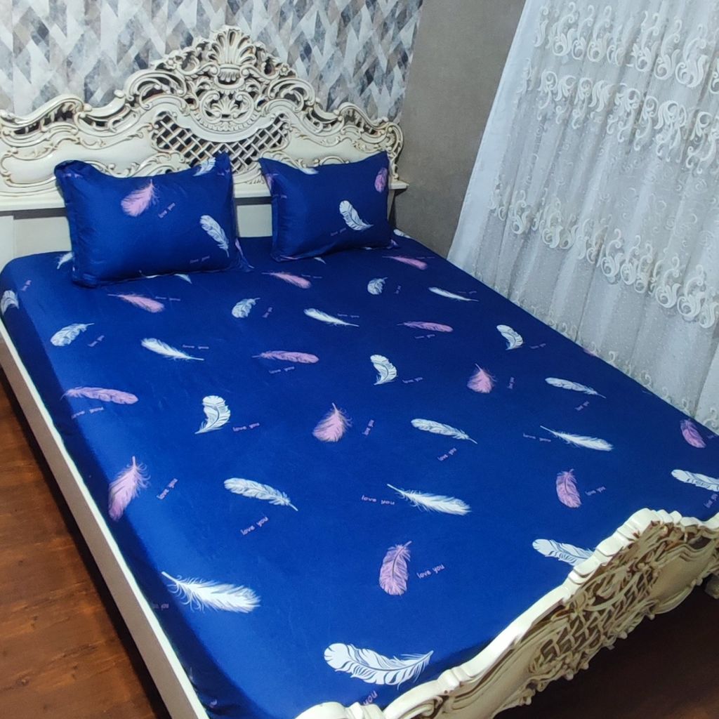 فروش اینترنتی روتختی دوتکه تخت دونفره طرح لاو. پردار زمینه سورمه ای