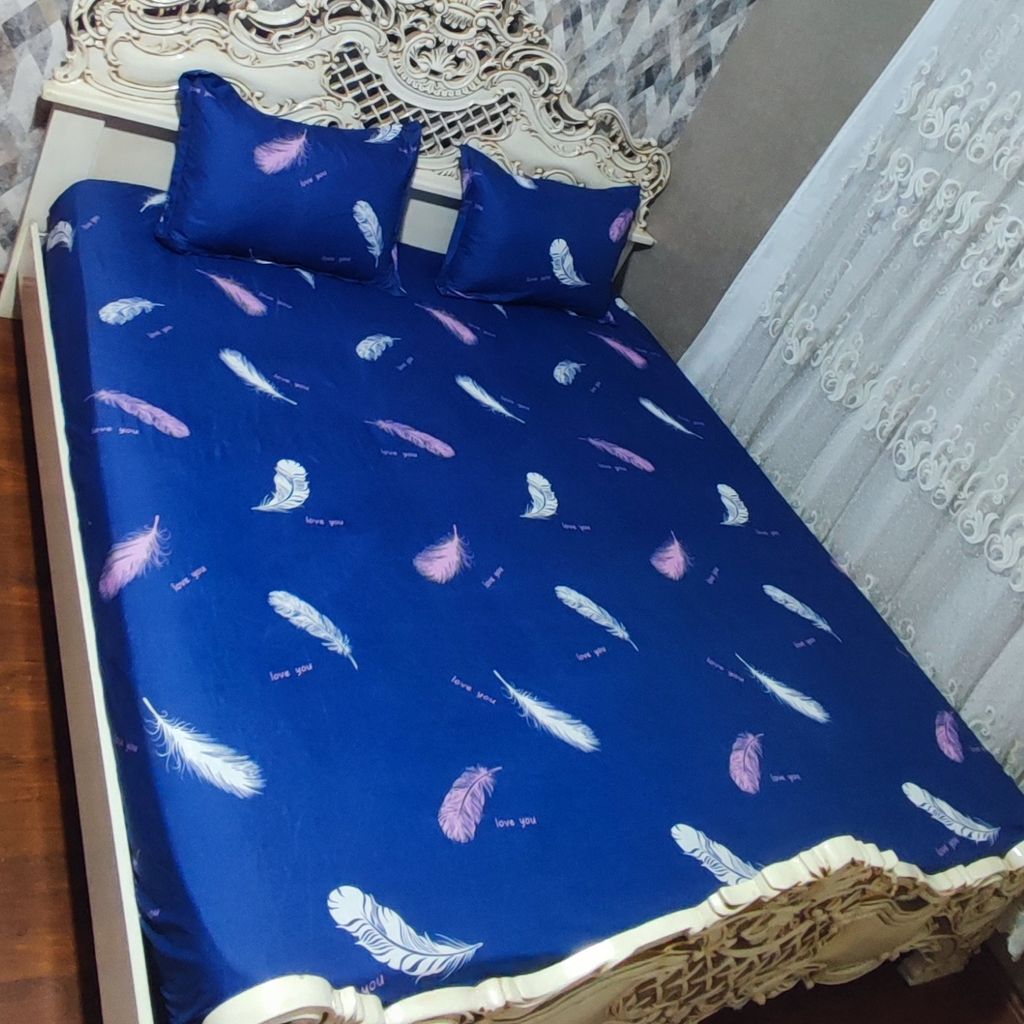 خرید انلاین روتختی دوتکه تخت دونفره طرح لاو. پردار زمینه سورمه ای