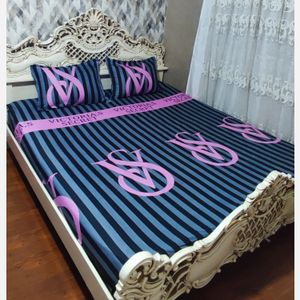 قیمت ارزان ملحفه نیم ست روتختی تخت دونفره ویکتوریا سکرت طوسی صورتی