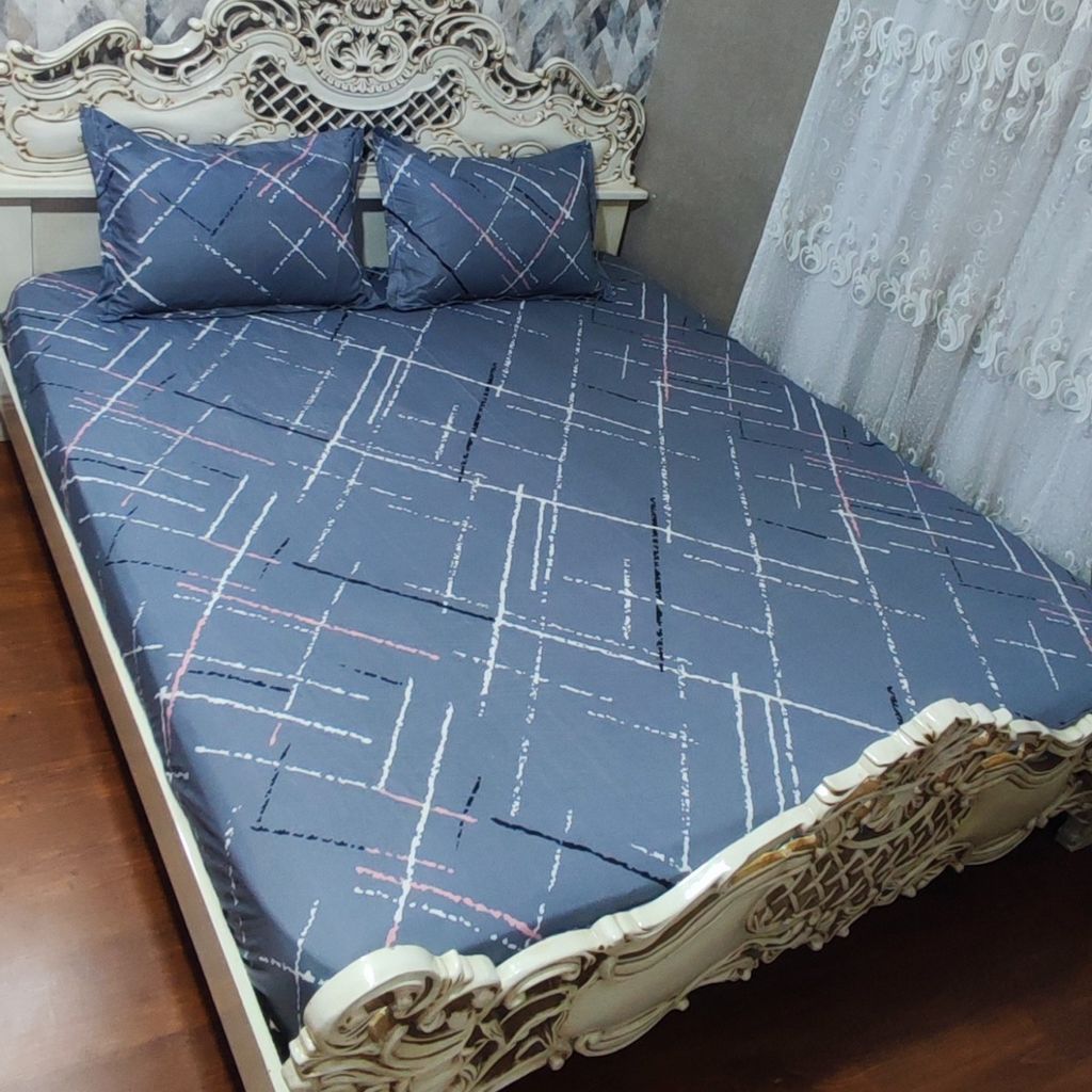 خرید آنلاین روتختی تخت دونفره 3تکه خط دار زمینه طوسی