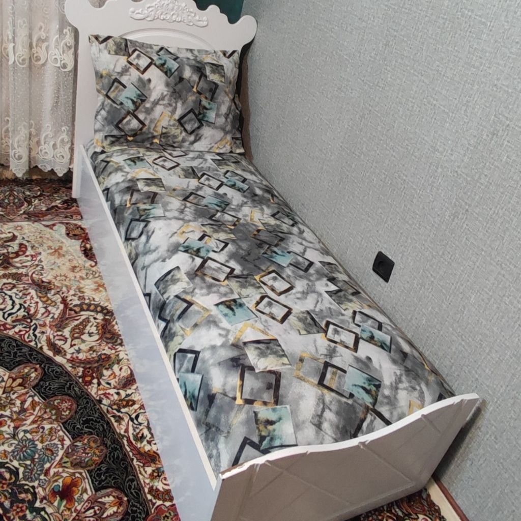 خرید اینترنتی سرویس روتختی دوتکه تخت یکنفره طرح مربعی  زمینه طوسی ابی