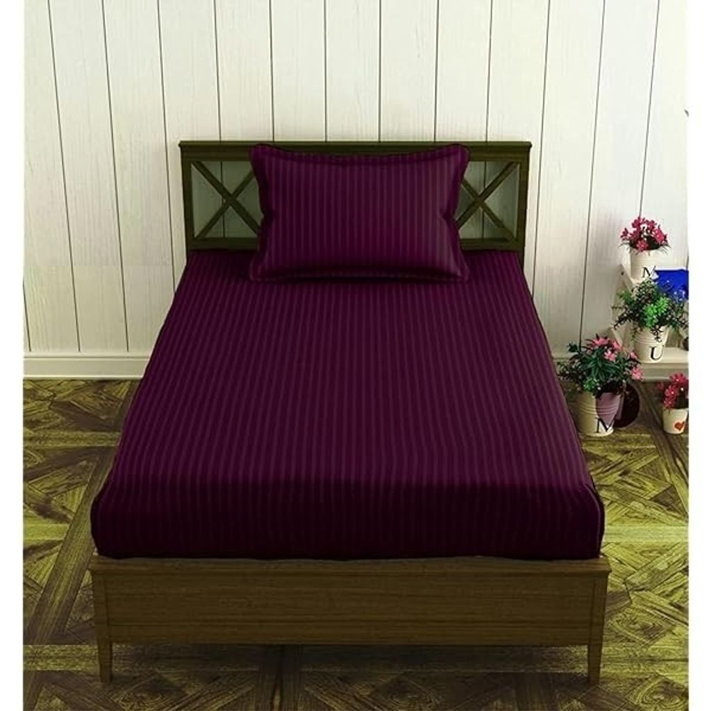 خرید انلاین روتختی هتلی یکنفره ملحفه کشدار تخت و روبالشی  بنفش بادمجونی