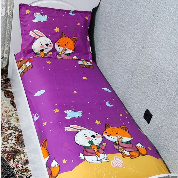 نیم ست روتختی دورکش و روبالش طرح روباه و خرگوش فانتزی زمینه بنفش