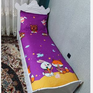 مشخصات نیم ست روتختی دورکش و روبالش طرح روباه و خرگوش فانتزی زمینه بنفش