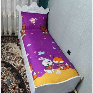 خرید آنلاین نیم ست روتختی دورکش و روبالش طرح روباه و خرگوش فانتزی زمینه بنفش