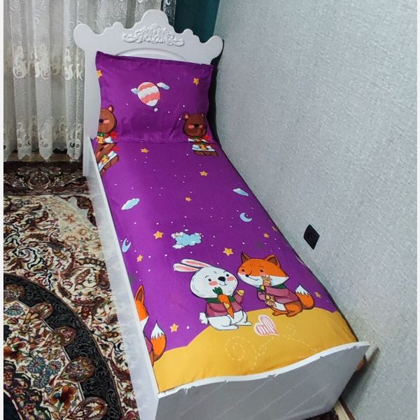 نیم ست روتختی دورکش و روبالش طرح روباه و خرگوش فانتزی زمینه بنفش