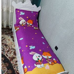 قیمت ارزان نیم ست روتختی دورکش و روبالش طرح روباه و خرگوش فانتزی زمینه بنفش